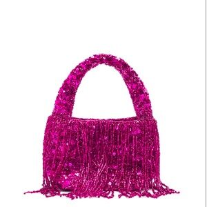 Fuchsia Pink Mini bag with beads and fringes